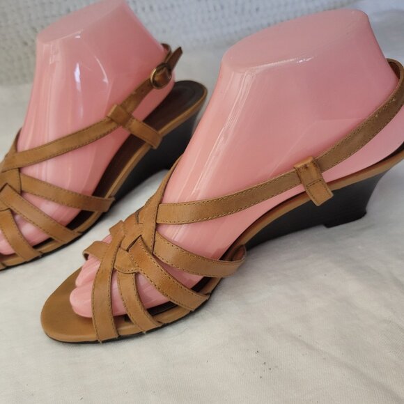 Naturalizer Leather Sandals Natural Soul sz 8 Caramel Shoes slingback Pelican - Picture 5 of 13